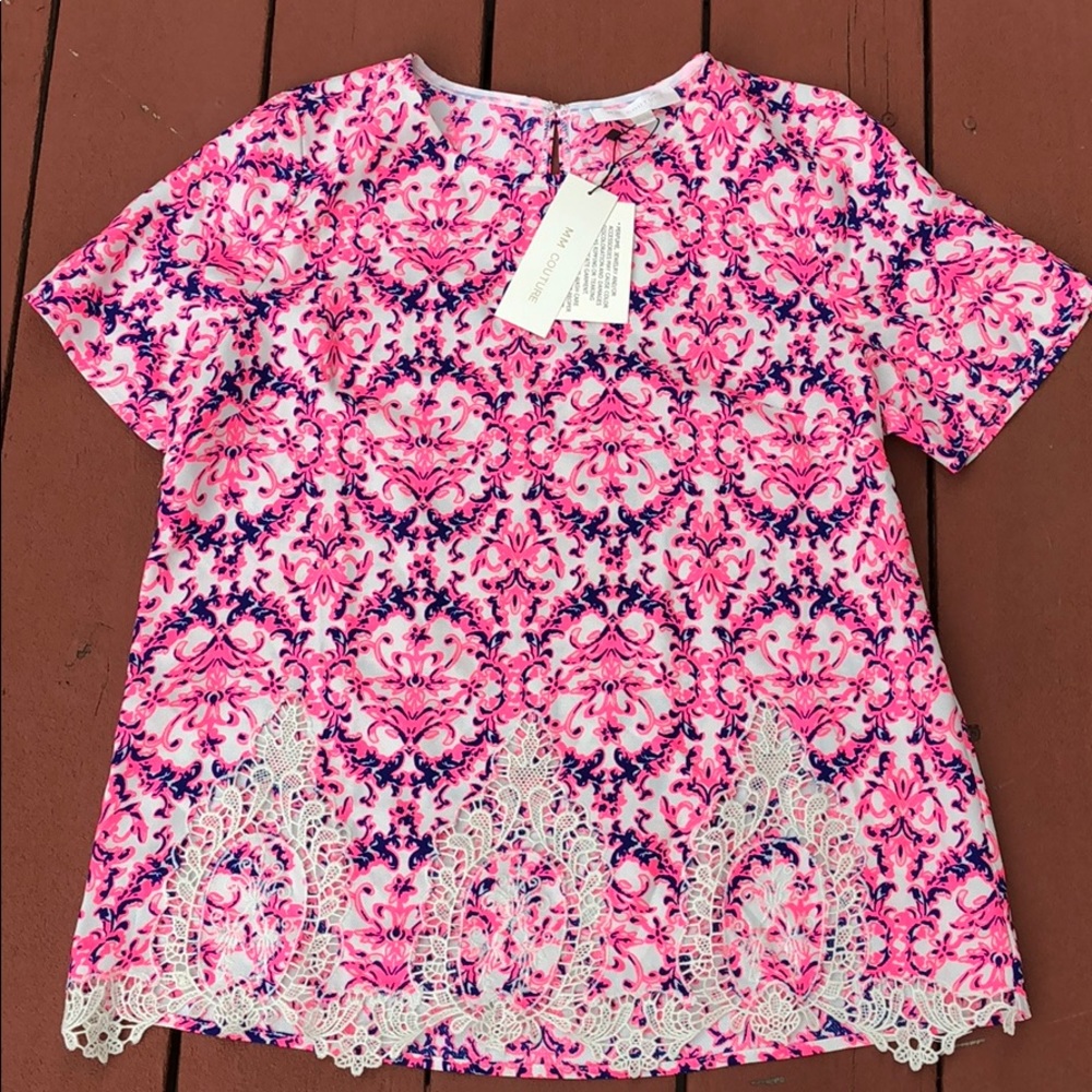 NWT MISS ME COUTURE PINK LACE BLOUSE, size Large